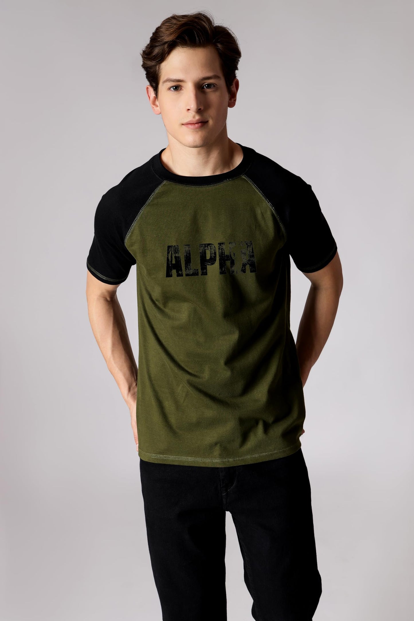 Starton Apparel Men's Pure Cotton Raglan Sleeve Crew Neck T-Shirt for Men Gym Alpha Print
