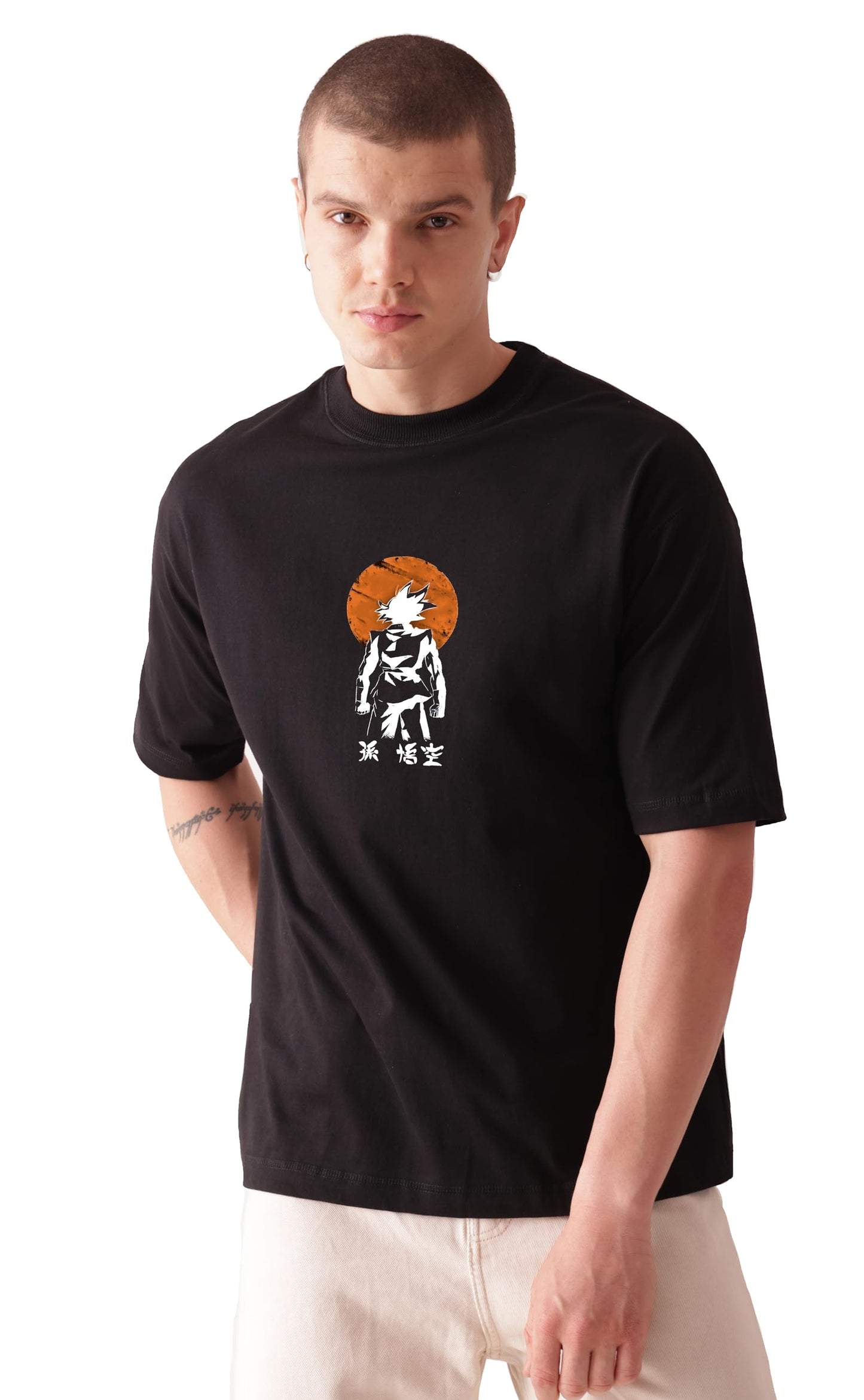 Starton Apparel 100% Pre Combed Cotton Anime Goku Graphic Printed Oversized Unisex Loose Fit Drop Shoulder T Shirt for Men Women