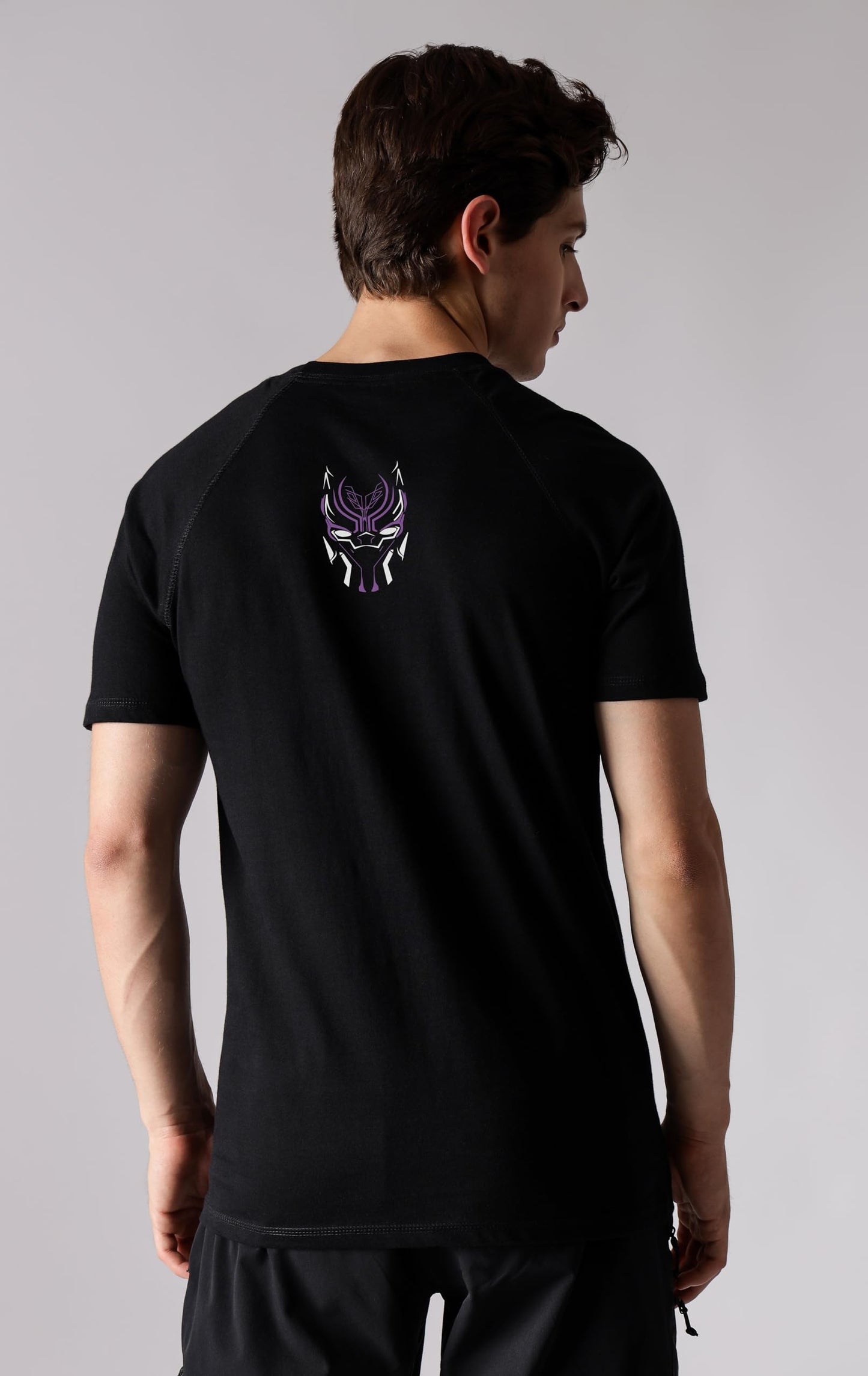 Starton Apparel 100% Cotton Marvel Black Panther Superhero Graphic T-Shirt, Regular Fit Raglan Sleeve Front & Back Print T Shirt for Men