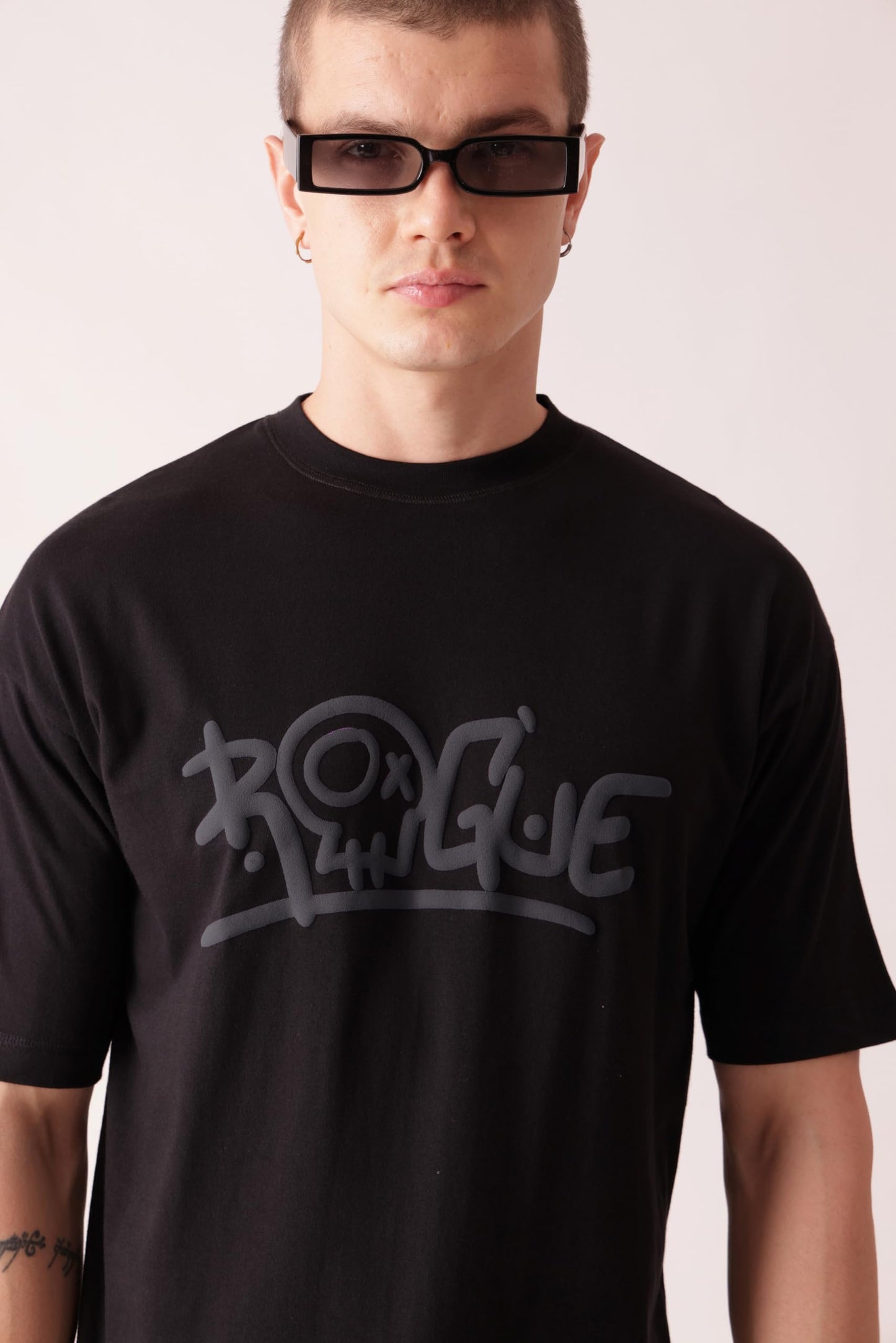 Starton Apparel Oversized and Baggy Fit Black Round Neck Half Sleeve T-Shirt in Pure Cotton Back Graphic Print and Front Print for Men