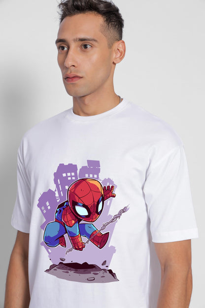 Starton Apparel Unisex 100% Cotton Superhero Graphic Printed Drop Shoulder Oversized Fit T-Shirt for Men and Women
