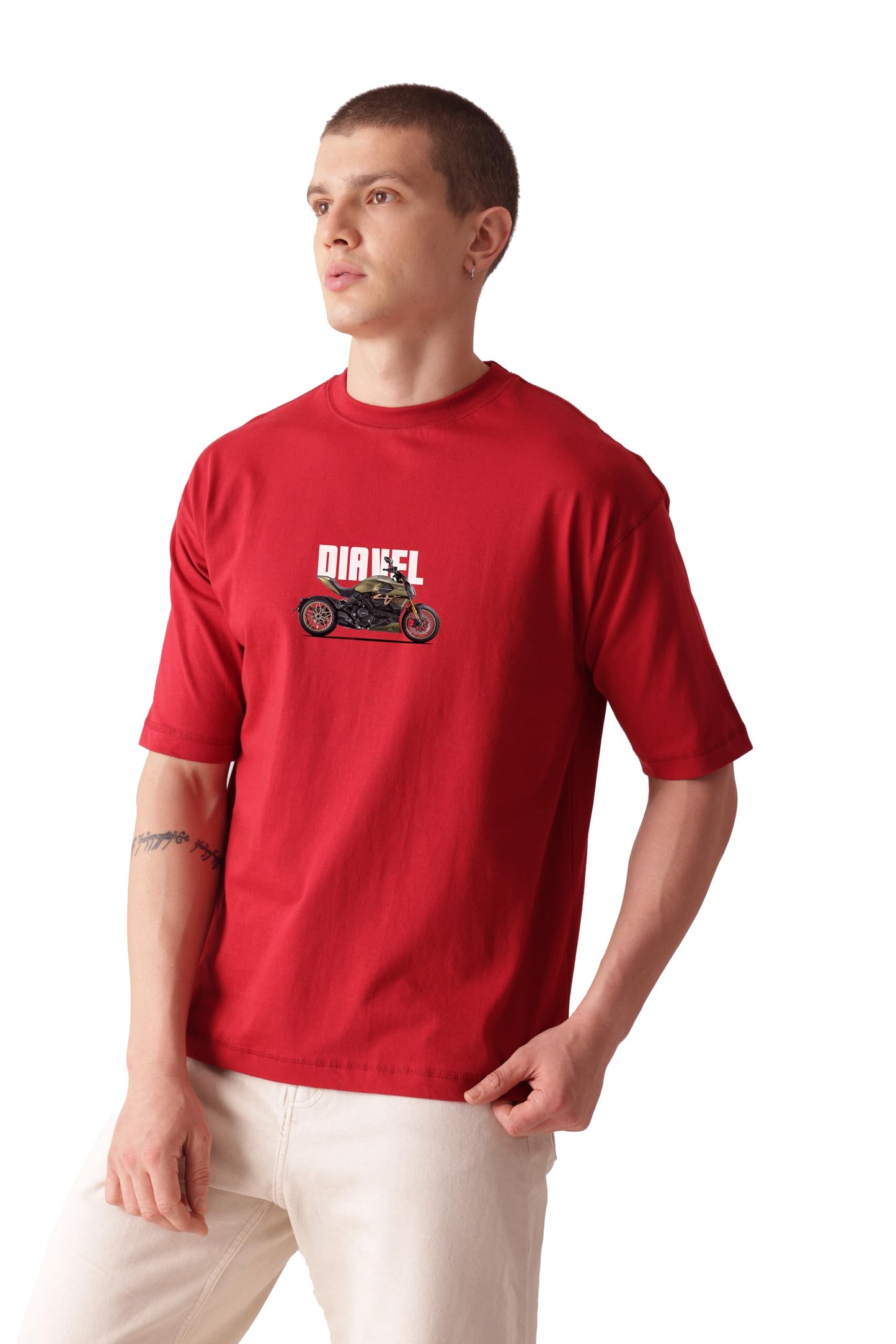 Starton Apparel Premium Oversized T-Shirt for Men, 100% Cotton Drop Shoulder Bike Automobile Motercycle Graphic Front and Back Printed