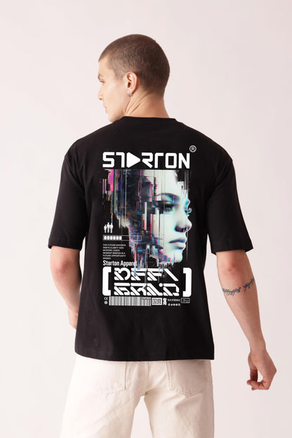 Starton Apparel 100% Pure Cotton Drop Shoulder Oversized Fit T-Shirt for Men Futuristic Cyberpunk Techwear Front and Back Print (STM-035)