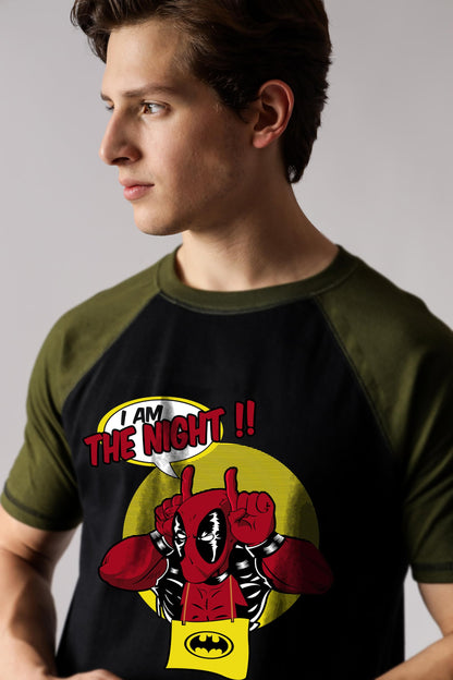 Starton Apparel 100% Cotton DeadpoolBatman Superhero Graphic T-Shirt, Regular Fit Raglan Sleeve Front & Back Print T Shirt for Men