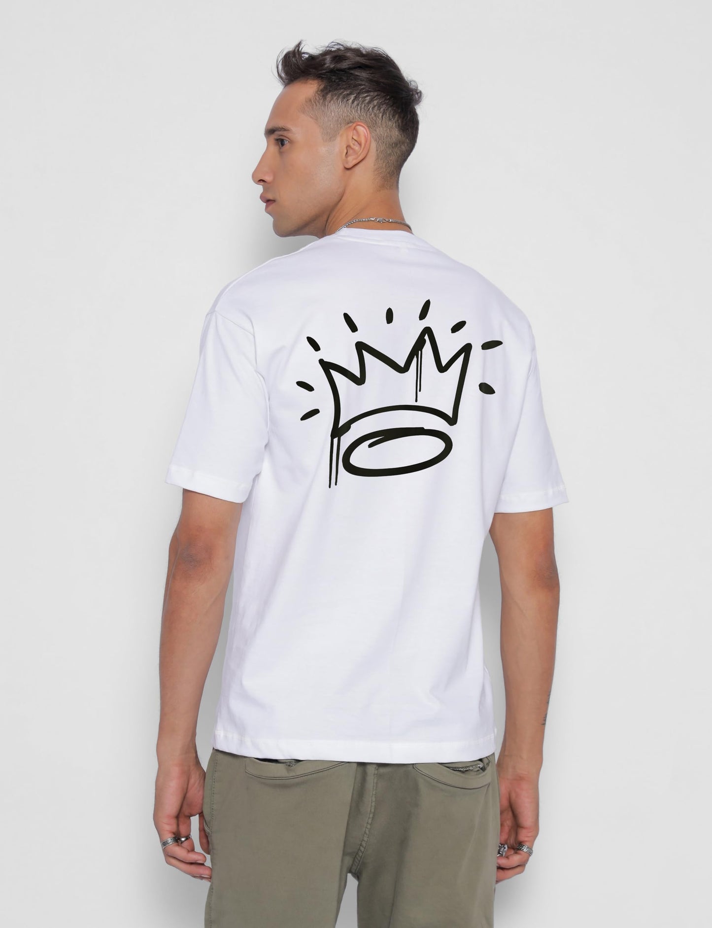 Starton Apparel Oversized and Baggy Fit Black Round Neck Half Sleeve T-Shirt in Pure Cotton Back Graphic Print and Front Print for Men