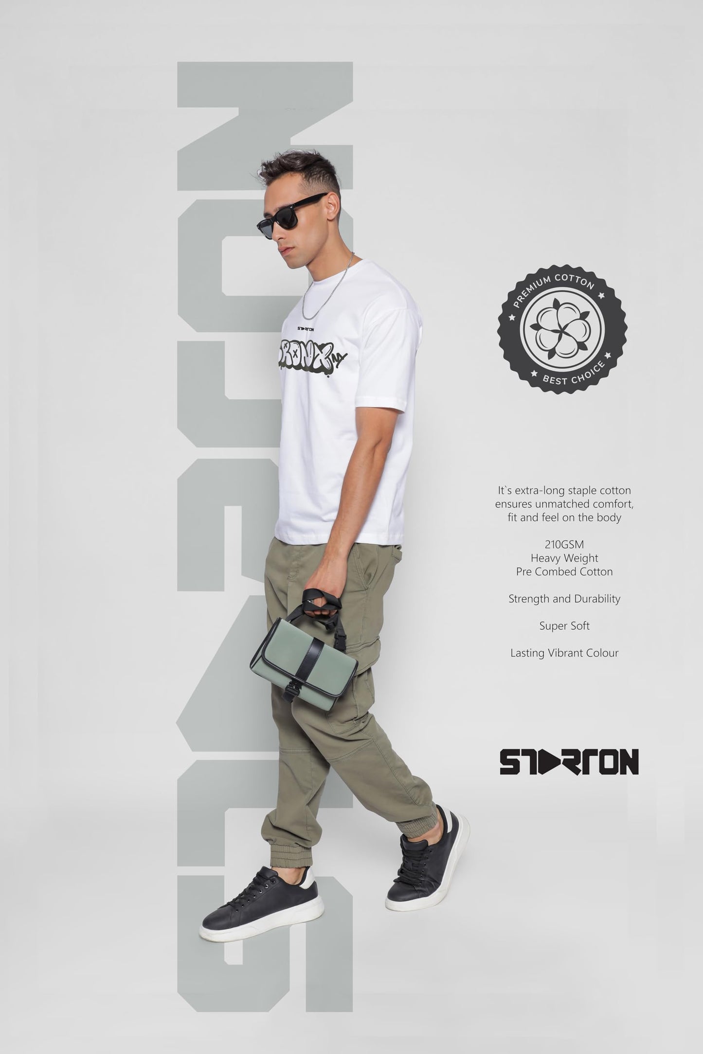 Starton Apparel Oversized and Baggy Fit Black Round Neck Half Sleeve T-Shirt in Pure Cotton Back Graphic Print and Front Print for Men