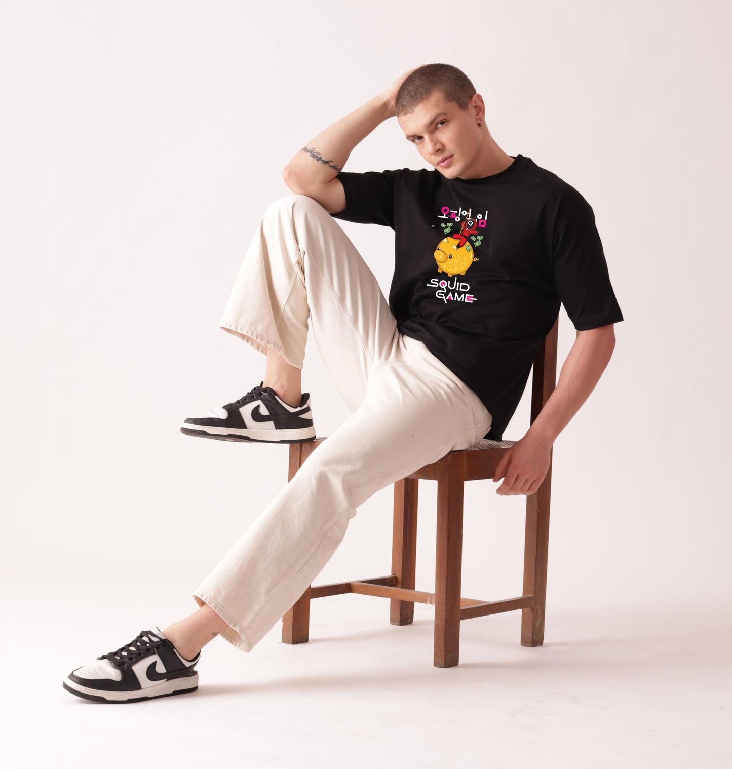 Starton Apparel 100% Cotton Drop Shoulder Baggy Oversized T-Shirt for Men, Squid Series Graphic Print