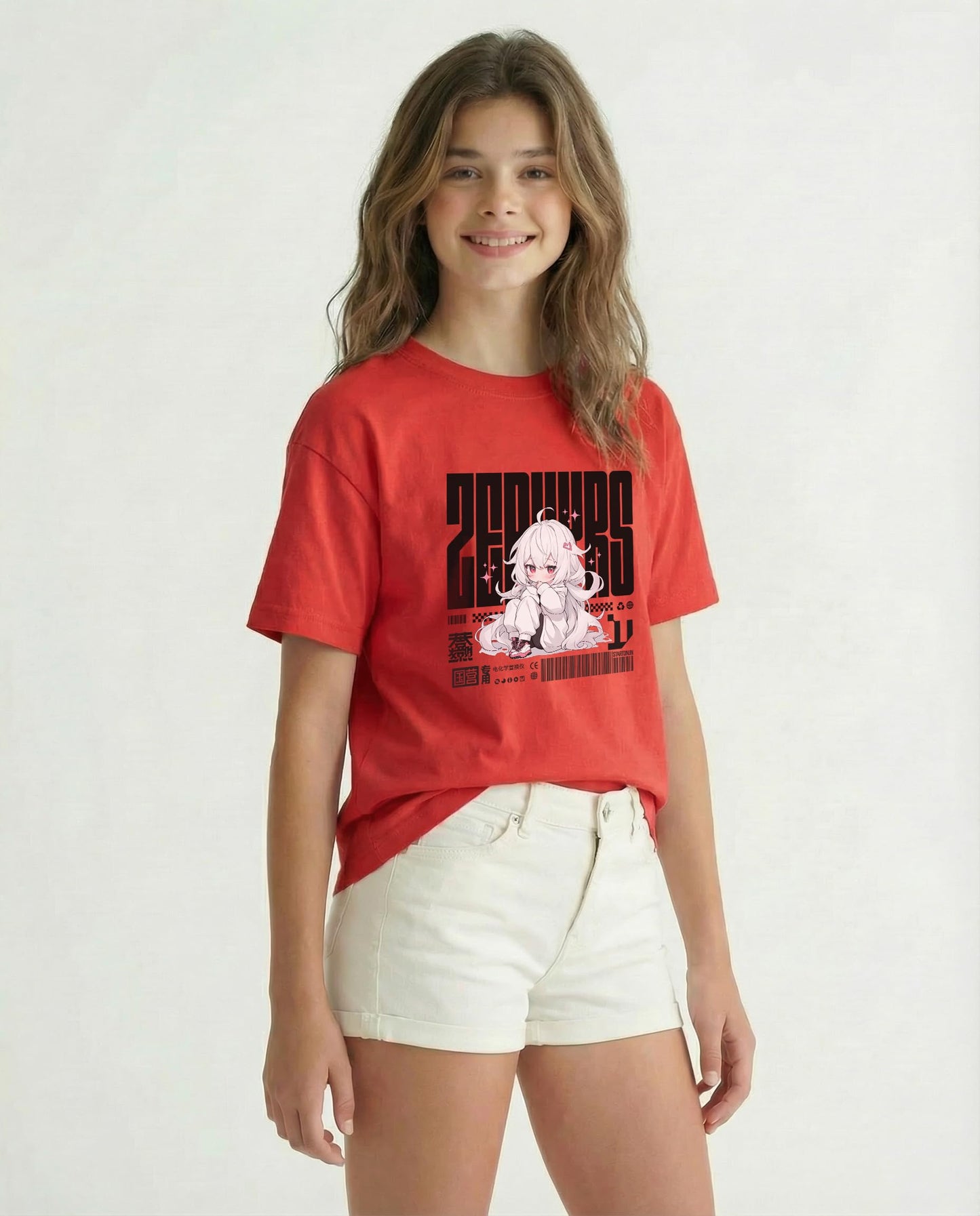 Red anime print kids t-shirt