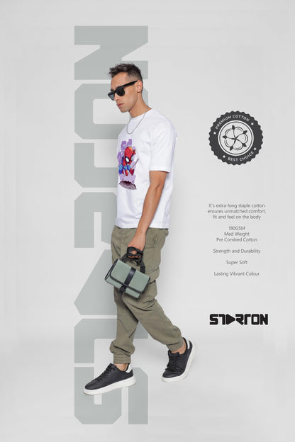 Starton Apparel Unisex 100% Cotton Superhero Graphic Printed Drop Shoulder Oversized Fit T-Shirt for Men and Women