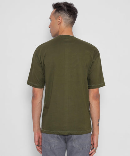 Starton Apparel 100% Pure Cotton Drop Shoulder Oversized Baggy Fit Half Sleeve Plain Solid Round Neck Unisex T-Shirt for Men (in, Alpha, S, Plus, Olive)
