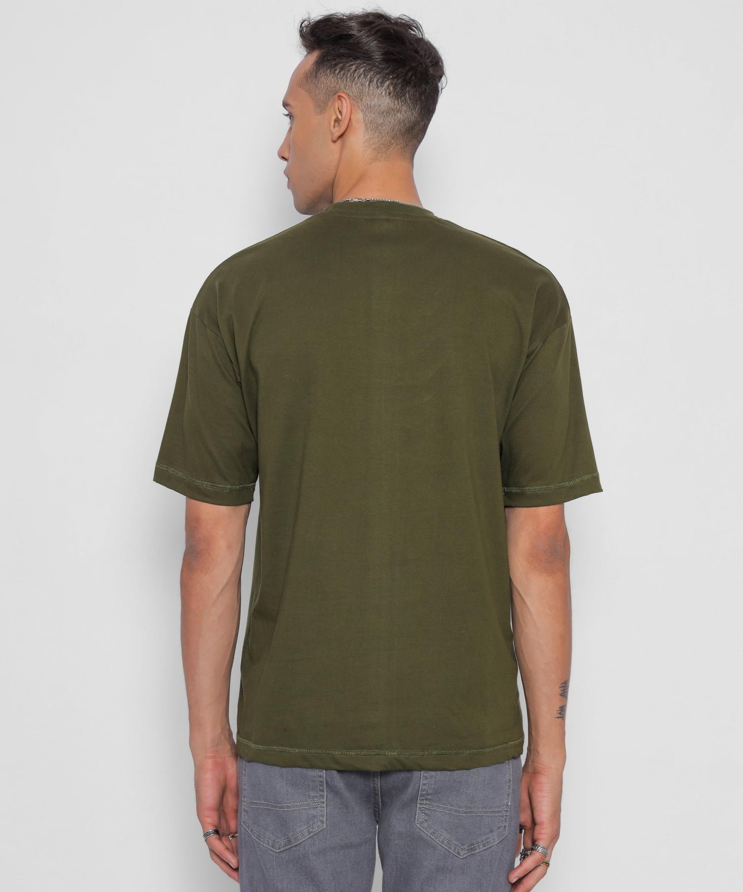 Starton Apparel 100% Pure Cotton Drop Shoulder Oversized Baggy Fit Half Sleeve Plain Solid Round Neck Unisex T-Shirt for Men (in, Alpha, XL, Plus, Olive)