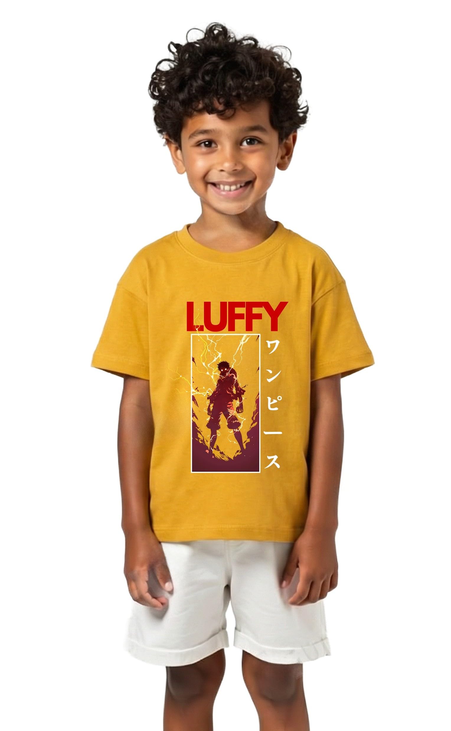 Mustard anime print kids t-shirt