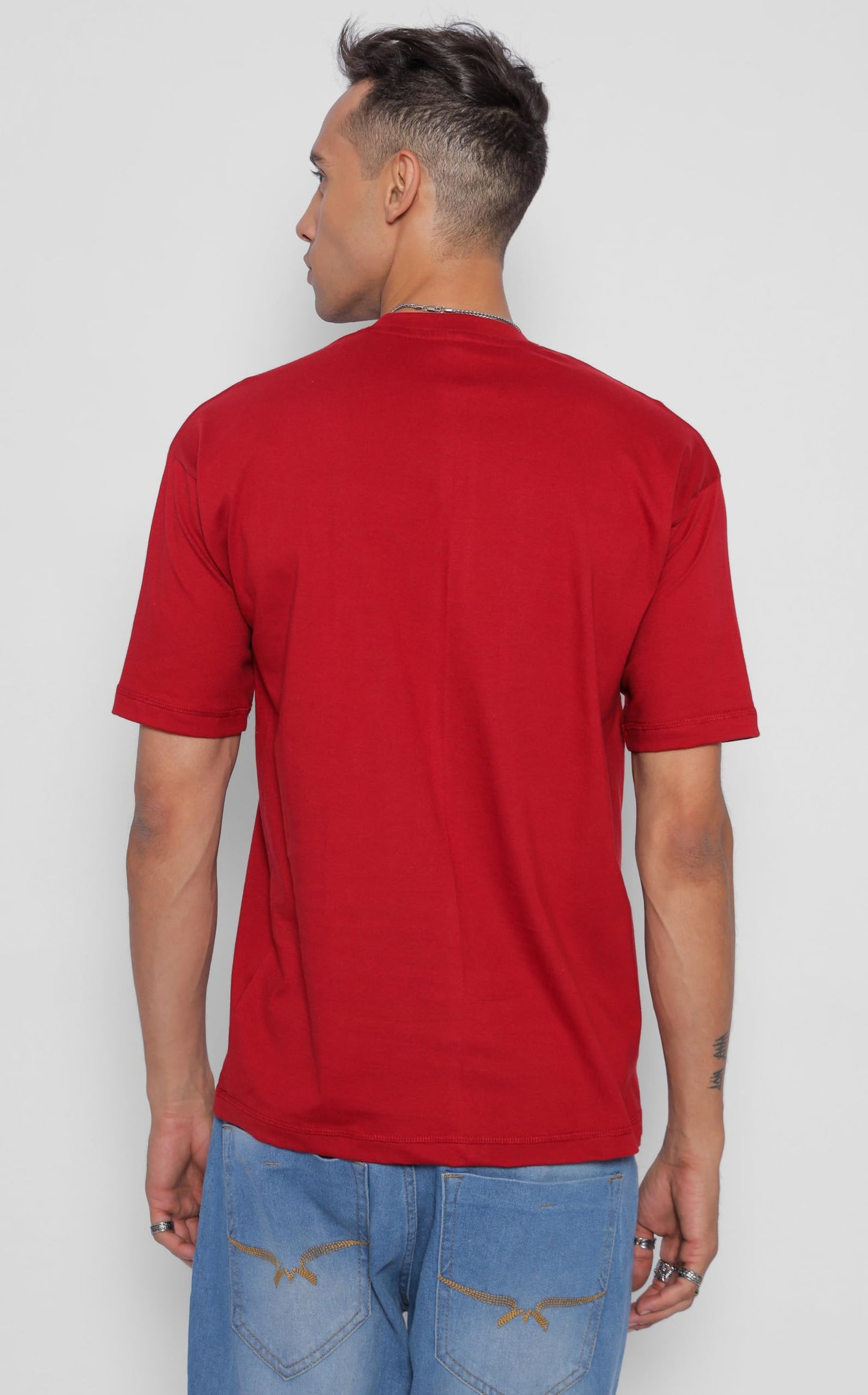 Starton Apparel 100% Pure Cotton Drop Shoulder Oversized Baggy Fit Half Sleeve Plain Solid Round Neck Unisex T-Shirt for Men (in, Alpha, XS, Plus, Red)