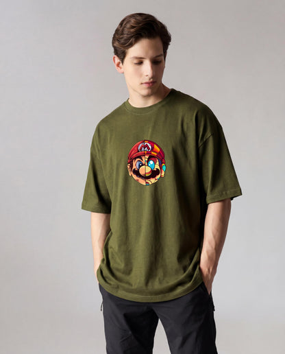 Starton Apparel Unisex Cotton Oversized Drop Shoulder T-Shirt, Mario Print, Streetwear Baggy Fit