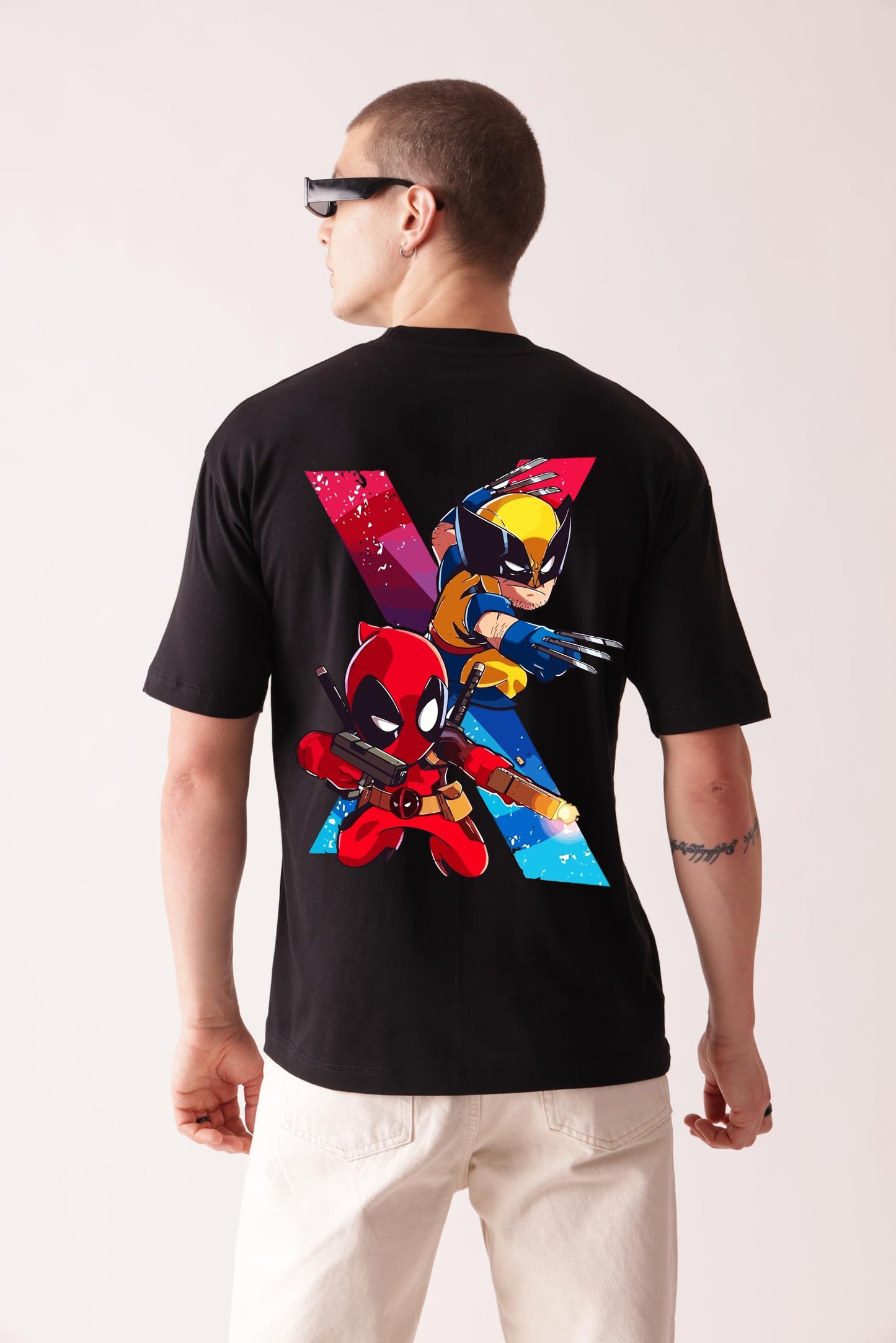 Starton Apparel 100% Cotton Deadpool & Wolverine Graphic Printed T-Shirt, Oversized Fit, Front & Back Print, for Men & Boys