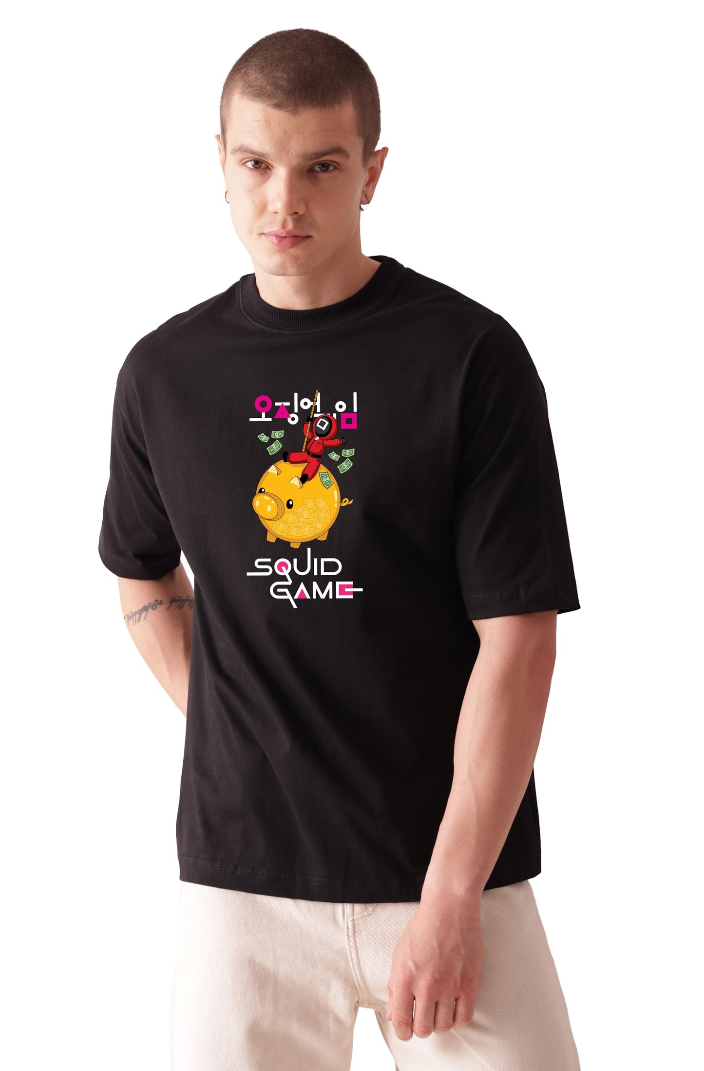 Starton Apparel 100% Cotton Drop Shoulder Baggy Oversized T-Shirt for Men, Squid Series Graphic Print