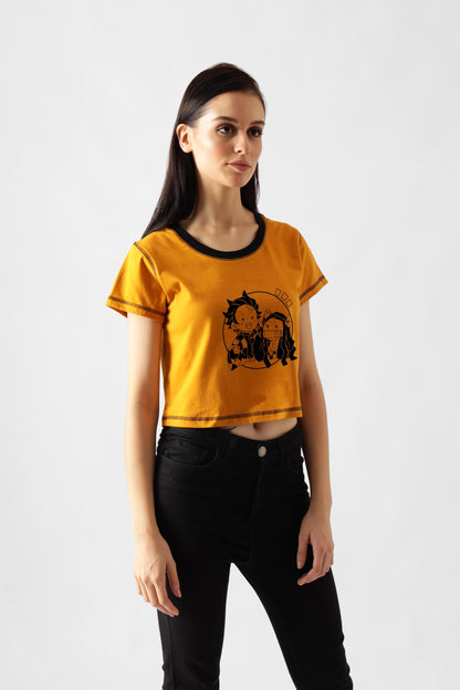 Starton Apparel 100% Cotton Anime Demon Slayer Tanjiro Nezuko Crop Top for Women
