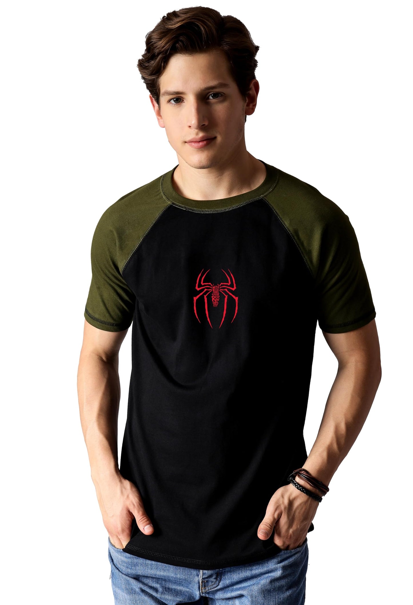 Starton Apparel Cotton T-Shirt for Men Regular Fit Raglan Sleeve Anime Superhero Graphic Print Combo Pack of 2