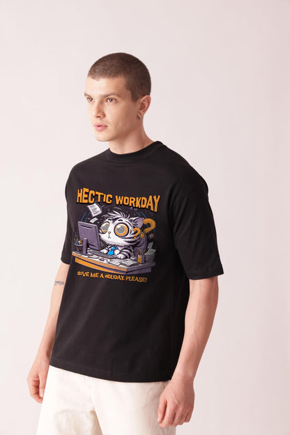 Starton Apparel 100% Cotton Anime Office Funny Quotes Drop Shoulder Oversized Baggy Fit Half Sleeve Round Neck Unisex T-Shirt for Men Women