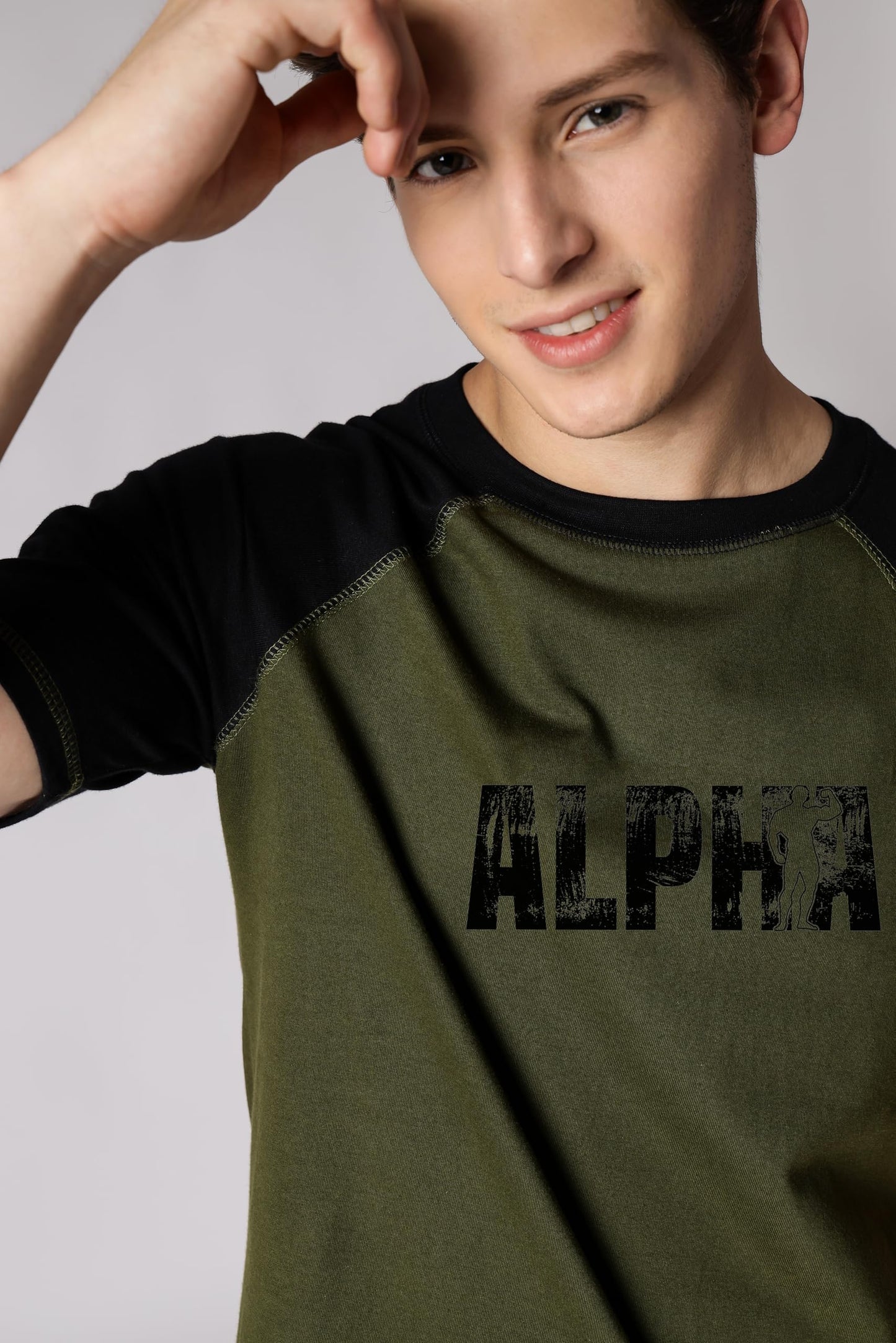 Starton Apparel Men's Pure Cotton Raglan Sleeve Crew Neck T-Shirt for Men Gym Alpha Print