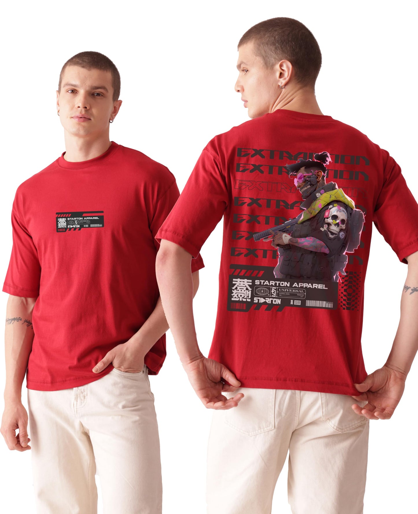 Starton Apparel 100% Pure Cotton Drop Shoulder Oversized Fit T-Shirt for Men Extraction Anime Front and Back Print (STM-037)