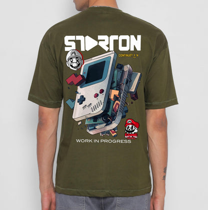 Starton Apparel Unisex Cotton Oversized Drop Shoulder T-Shirt, Mario Print, Streetwear Baggy Fit