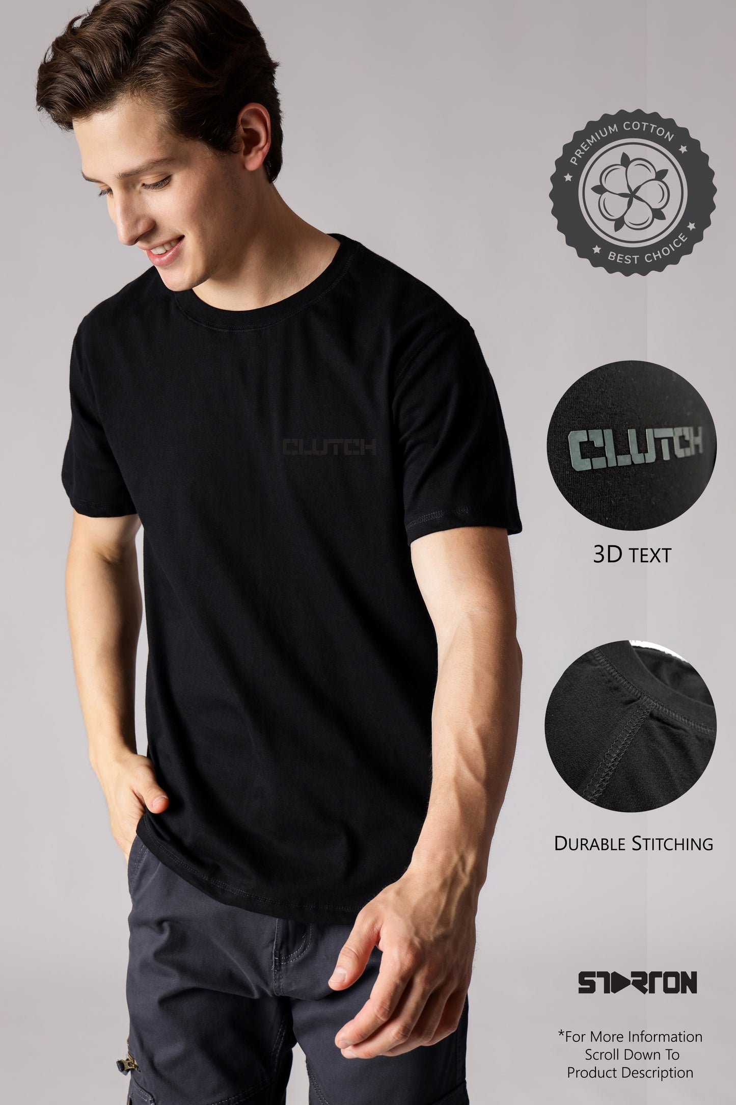 Starton Apparel Men's Round Neck Pre Combed Cotton Back Printed Graphic Clutch T Shirt (STM-024)