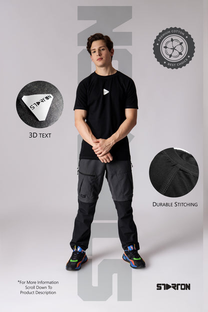 Starton Apparel Trending Smart Slim Fit Cotton Black Raglan T Shirt Men's Regular Fit Round Neck Half Sleeved T-Shirt (STM-006)