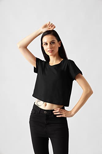 Starton Apparel Trendy Women's Round Neck 100% Pure pre Combed Cotton Coverstitched Crop Tops for Women (STW-001)