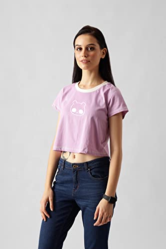 Starton Apparel Trendy Women's Round Neck 100% Pure pre Combed Cotton Stylish Western Crop Tops for Women Panda Print (STW-002)