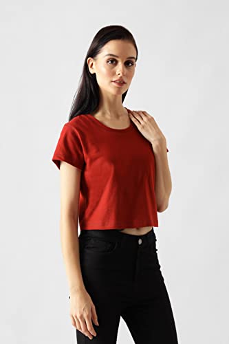 Starton Apparel Trendy Women's Round Neck 100% Pure pre Combed Cotton Coverstitched Crop Tops for Women (STW-001)