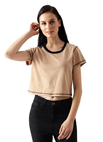 Starton Apparel Trendy Women's Round Neck 100% Pure pre Combed Cotton Coverstitched Crop Tops for Women (STW-001)