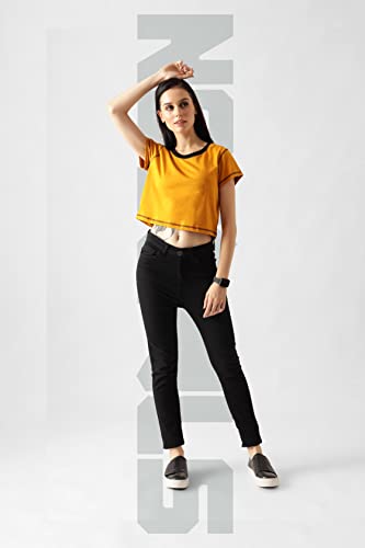 Starton Apparel Trendy Women's Round Neck 100% Pure pre Combed Cotton Coverstitched Crop Tops for Women (STW-001)
