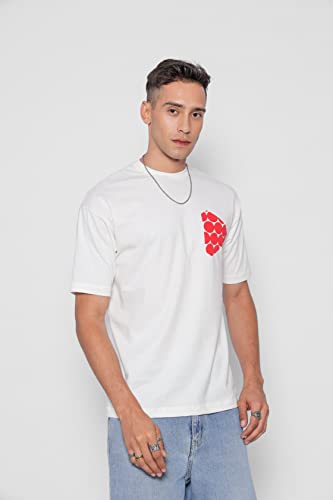 Starton Apparel Trendy Men's Round Neck 100% Pure Pre Combed Cotton Silicone and biowashed Oversize Loose Fit Drop Shoulder Half Sleeve 3D Puff Print T-Shirt for Men (STM-032)
