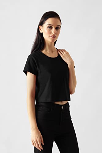 Starton Apparel Trendy Women's Round Neck 100% Pure pre Combed Cotton Coverstitched Crop Tops for Women (STW-001)