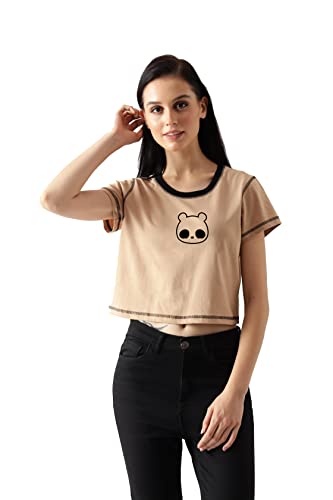 Starton Apparel Trendy Women's Round Neck 100% Pure pre Combed Cotton Stylish Western Crop Tops for Women Panda Print (STW-002)