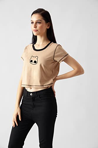 Starton Apparel Trendy Women's Round Neck 100% Pure pre Combed Cotton Stylish Western Crop Tops for Women Panda Print (STW-002)