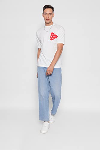 Starton Apparel Trendy Men's Round Neck 100% Pure Pre Combed Cotton Silicone and biowashed Oversize Loose Fit Drop Shoulder Half Sleeve 3D Puff Print T-Shirt for Men (STM-032)
