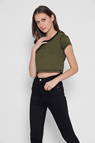 Starton Apparel Trendy Women's Round Neck 100% Pure pre Combed Cotton Coverstitched Crop Tops for Women (STW-001)