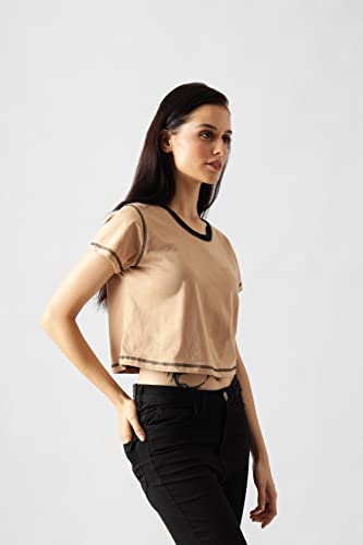 Starton Apparel Trendy Women's Round Neck 100% Pure pre Combed Cotton Coverstitched Crop Tops for Women (STW-001)