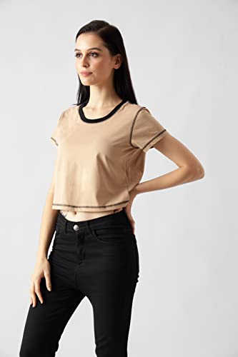 Starton Apparel Trendy Women's Round Neck 100% Pure pre Combed Cotton Coverstitched Crop Tops for Women (STW-001)