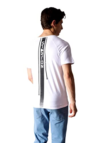 STARTON Men's Round Neck Short Sleeve T-Shirt Vertical Back Print(STM-005)