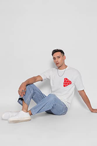 Starton Apparel Trendy Men's Round Neck 100% Pure Pre Combed Cotton Silicone and biowashed Oversize Loose Fit Drop Shoulder Half Sleeve 3D Puff Print T-Shirt for Men (STM-032)