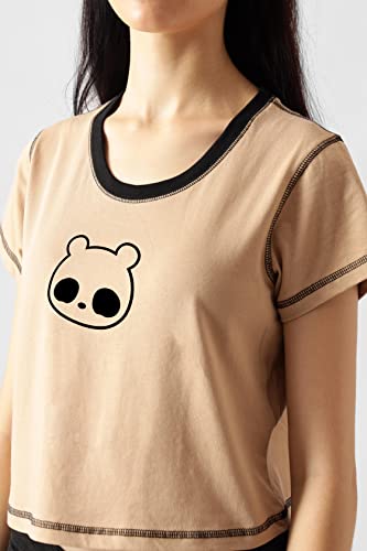 Starton Apparel Trendy Women's Round Neck 100% Pure pre Combed Cotton Stylish Western Crop Tops for Women Panda Print (STW-002)