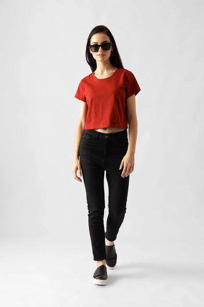 Starton Apparel Trendy Women's Round Neck 100% Pure pre Combed Cotton Coverstitched Crop Tops for Women (STW-001)