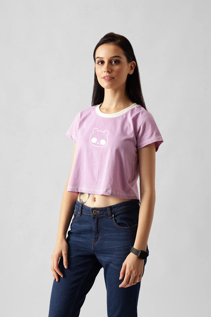 Starton Apparel Trendy Women's Round Neck 100% Pure pre Combed Cotton Stylish Western Crop Tops for Women Panda Print (STW-002)