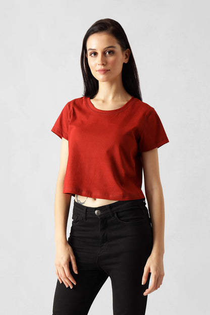 Starton Apparel Trendy Women's Round Neck 100% Pure pre Combed Cotton Coverstitched Crop Tops for Women (STW-001)
