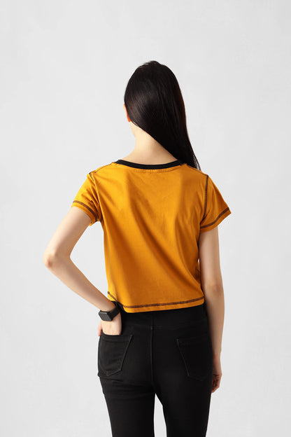Starton Apparel Trendy Women's Round Neck 100% Pure pre Combed Cotton Coverstitched Crop Tops for Women (STW-001)
